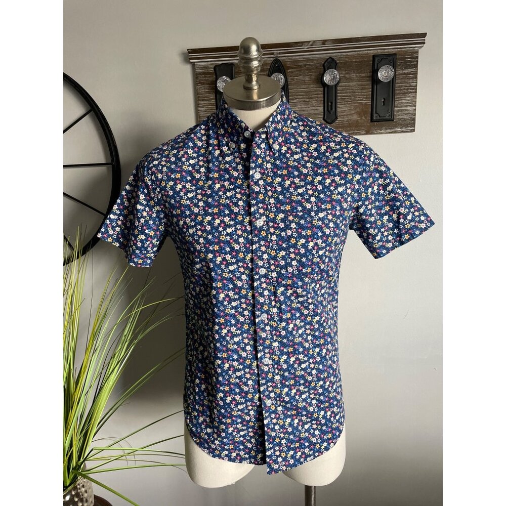 J. CREW Men's Short Sleeve Button Down Blue Floral Shirt Size S
